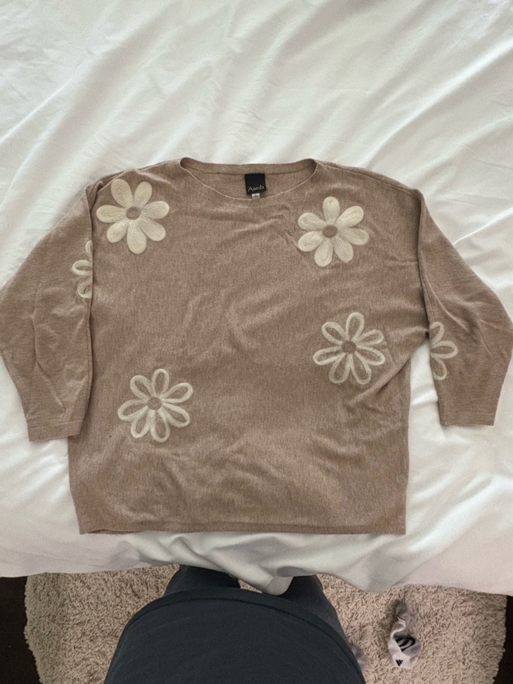 Cozy Taupe Daisy Knit Sweater